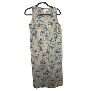 100% Linen Vintage Tan & Blue floral 100% Linen dress size 6P